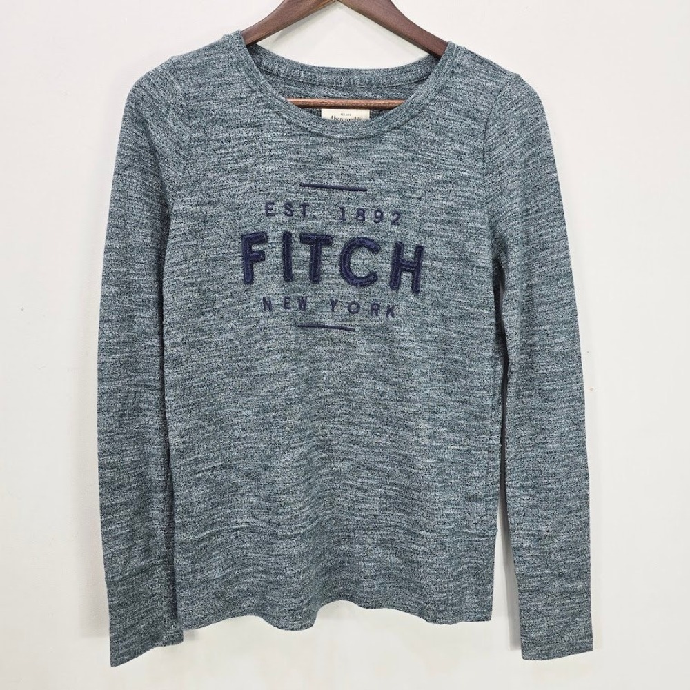 Abercrombie &‎ Fitch Graphic Sweatshirt XS Green Long Sleeve Raised Logo Preppy